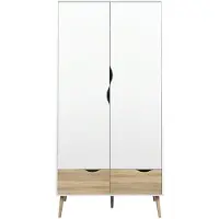 Ebuy24 Kledingkast Oslo Wit/Naturel 2-deurs + 2-lades - Living