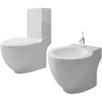 vidaXL Toilet- en bidetset staand keramiek wit