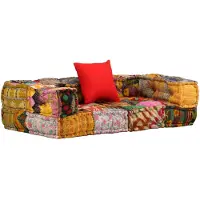 vidaXL Tweezitsbank met armsteunen modulair stof patchwork