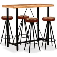 vidaXL 5-delige Barset massief acaciahout, echt leer en canvas