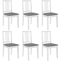 vidaXL Eetkamerstoelen met kussens 6 st massief hout wit