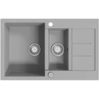 vidaXL Évier de cuisine en granit Double bac Gris