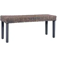 vidaXL Bankje 110 cm natuurlijk kubu rattan en massief mahoniehout grijs