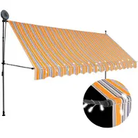 vidaXL Luifel handmatig uitschuifbaar met LED 350 cm geel en blauw