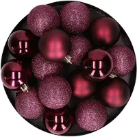 Cosy & Trendy Kerstballen - 12 stuks - donkerroze - kunststof - 6 cm - Kerstbal