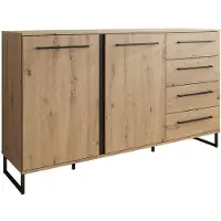 Meubella Dressoir Saturn - Eiken - Zwart - 159x42x93 cm - Kast