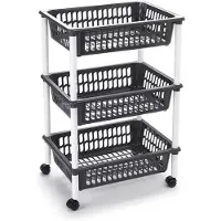 Forte Plastics Woondecoratie karretjes/trolleys met donker grijze opbergmanden 62 cm - Opberg trolley