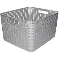 PlasticForte Opbergmand - Kastmand - rotan kunststof - zilver - 28 Liter - 34 x 40 x 23 cm - Opbergmanden