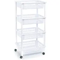 Forte Plastics Plasticforte Keukentrolley op wieltjes - 4-laags - wit - 85 cm - Opberg trolley