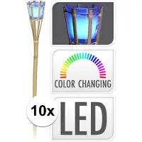 Pro Garden Bamboe tuinfakkels - 10x - citronella - met LED verlichting - 76 cm - Fakkels