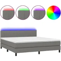 vidaXL Boxspring met matras en LED stof donkergrijs 180x200 cm
