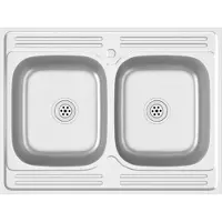 vidaXL Gootsteen met dubbele bak 800x600x155 mm roestvrij staal zilver