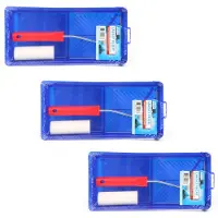 Veba Set van 3x stuks verfsetjes lakroller 10 cm extra fijn met verfbak en beugel - Verfrollers
