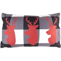 Clayre & Eef Kussenhoes 30x50 cm Zwart Rood Polyester Rechthoek Rendieren Sierkussenhoes Zwart Sierkussenhoes