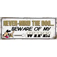 Clayre & Eef Tekstbord 50x20 cm Wit Bruin Ijzer Rechthoek Dog/Wife Wandbord Wit Wandbord