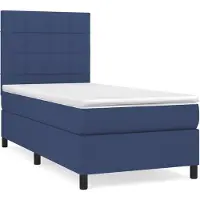 vidaXL Boxspring met matras stof blauw 90x200 cm