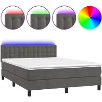 vidaXL Boxspring met matras en LED fluweel donkergrijs 140x190 cm