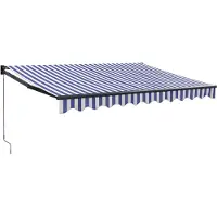 vidaXL Luifel uittrekbaar 3,5x2,5 m stof en aluminium blauw en wit