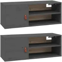 vidaXL Wandkasten 2 st 80x30x30 cm massief grenenhout grijs
