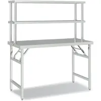 vidaXL Keukenwerktafel met bovenschap 120x60x145 cm roestvrij staal
