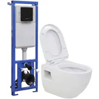 vidaXL Hangend toilet met hoge verbogen stortbak keramiek