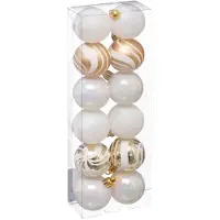 Atmosphera kerstballen - D4 cm - 12x- parelmoer wit/goud - plastic - Kerstbal