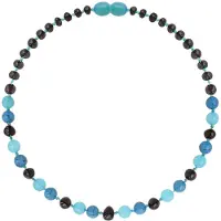 ForDig Wild Sun Barnsteen Ketting Kind - Amber Ketting - Baltische Barnsteen – 36 cm – Cherry / Turquoise / Jade