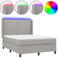 vidaXL Boxspring met matras en LED stof lichtgrijs 140x200 cm