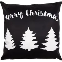 Clayre & Eef Kussenhoes 45x45 cm Zwart Wit Polyester Vierkant Kerstboom Merry Christmas Sierkussenhoes Zwart