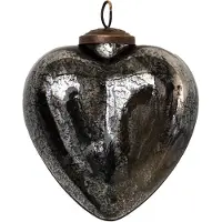 Clayre & Eef Kerstbal 11x5x12 cm Zwart Glas Hartvormig Kerstdecoratie Zwart Kerstdecoratie