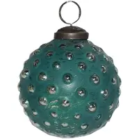 Clayre & Eef Kerstbal Ø 7 cm Groen Zilverkleurig Glas Metaal Kerstdecoratie Groen Kerstdecoratie