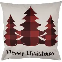 Clayre & Eef Kussenhoes 45x45 cm Rood Beige Polyester Kerstbomen Merry Christmas Sierkussenhoes Rood Sierkussenhoes