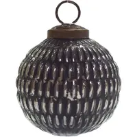 Clayre & Eef Kerstbal Ø 7 cm Zwart Zilverkleurig Glas Kerstdecoratie Zwart Kerstdecoratie