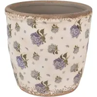 Clayre & Eef Bloempot Ø 16x16 cm Beige Blauw Keramiek Bloemen Bloempot Binnen Beige Bloempot Binnen