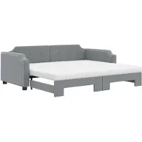 vidaXL Slaapbank onderschuifbed matrassen 100x200 cm stof lichtgrijs