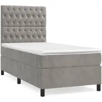 vidaXL Boxspring met matras fluweel lichtgrijs 100x200 cm