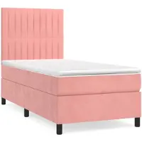 vidaXL Boxspring met matras fluweel roze 100x200 cm