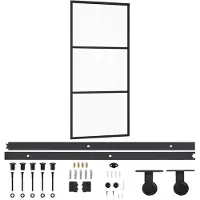 vidaXL Schuifdeur met beslag, veiligheidsglas (ESG) en aluminium, 90x205 cm