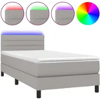 vidaXL Boxspringbed met matras en LED-verlichting, lichtgrijs, 80x200 cm, stof