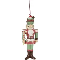 Clayre & Eef Kersthanger Notenkraker 12 cm Rood Polyresin Kerstboomversiering Rood Kerstboomversiering