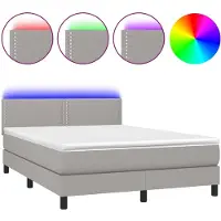 vidaXL Boxspringbed met matras en LED-verlichting, lichtgrijs, 140x200 cm, stof