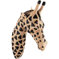 Clayre & Eef Wanddecoratie Giraf 82 cm Bruin Zwart Papier Ijzer Textiel Muurdecoratie Bruin Muurdecoratie
