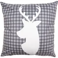 Clayre & Eef Kussenhoes 45x45 cm Grijs Wit Polyester Vierkant Rendier Sierkussenhoes Grijs Sierkussenhoes