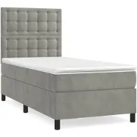 vidaXL Boxspring met matras fluweel lichtgrijs 90x190 cm