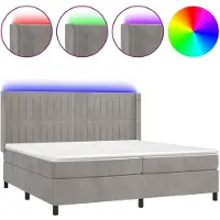 vidaXL Boxspring met matras en LED fluweel lichtgrijs 200x200 cm