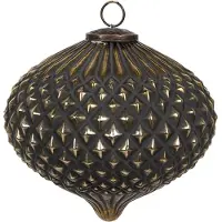 Clayre & Eef Kerstbal Ø 10x13 cm Zwart Glas Kerstboomversiering Zwart Kerstboomversiering