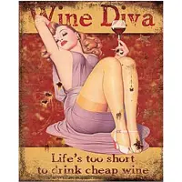 Clayre & Eef Tekstbord 20x25 cm Rood Beige Ijzer Rechthoek Wine Diva Wandbord Rood Wandbord