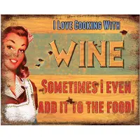 Clayre & Eef Tekstbord 20x25 cm Geel Ijzer Rechthoek I love cooking with Wine Wandbord Geel Wandbord