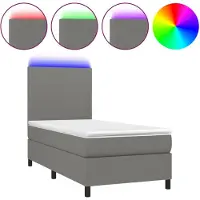 vidaXL Boxspring met matras en LED stof donkergrijs 90x190 cm