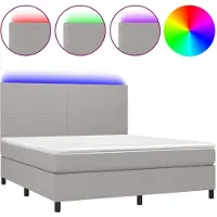 vidaXL Boxspringbed met matras en LED-verlichting, lichtgrijs, 160x200 cm, gestoffeerd